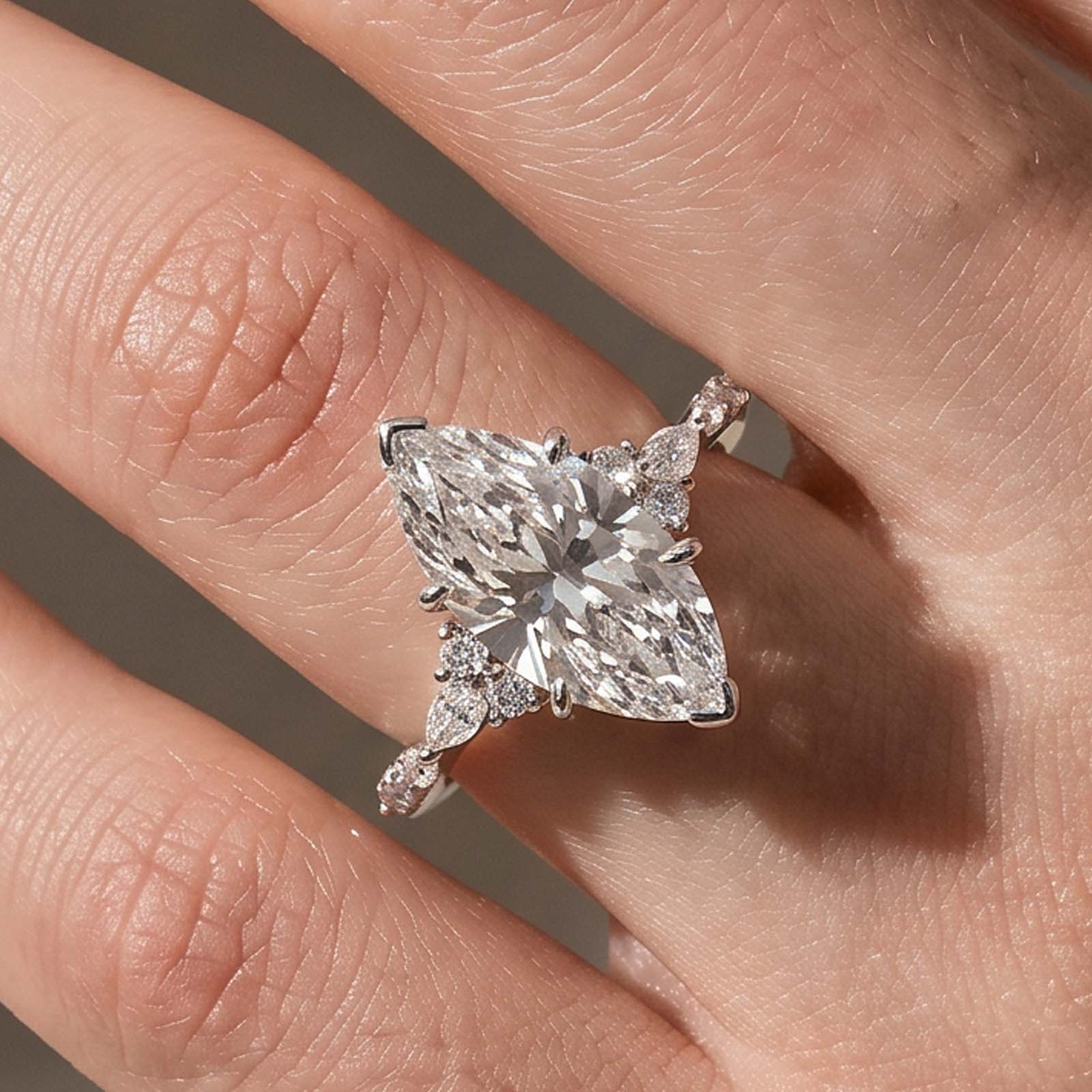 1-1-15 S925 4.0Ct Marquise Cut Side Stone Engagement Ring For Woman - Image 1