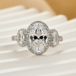 S925 2.5Ct Halo Oval Cut Three Stone Engagement Ring Travel Ring In Sterling Silver - Image 3
