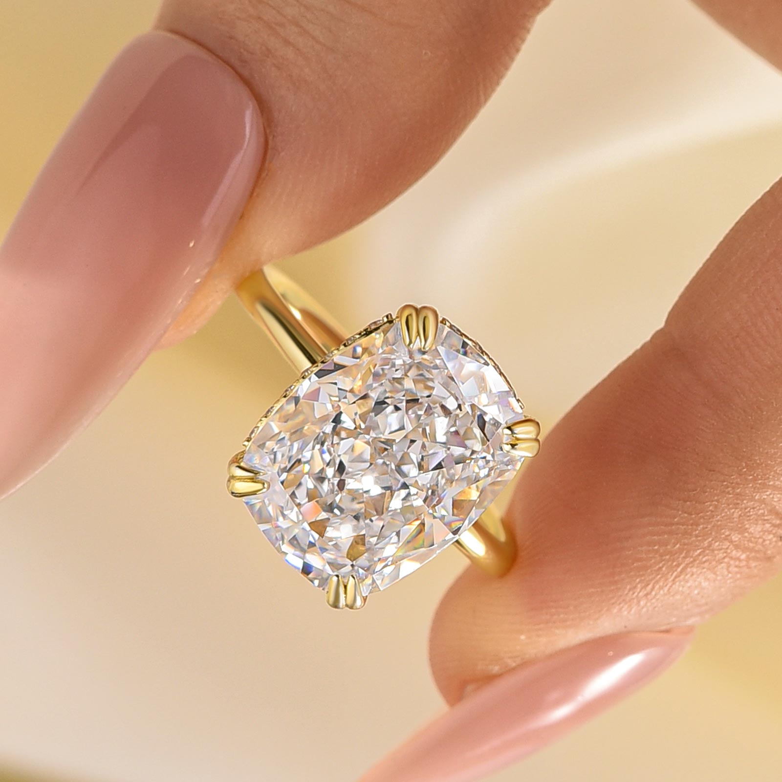 1-204 S925 8.0Ct Cushion Cut Hidden Halo Engagement Ring for Women in Sterling Silver - Image 1
