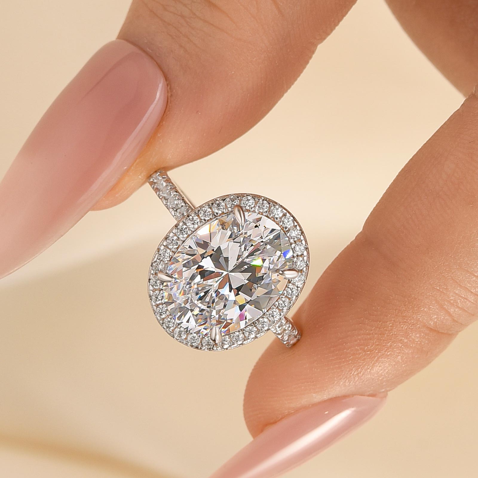 1-206 S925 Halo Oval Cut Simulated Diamond Engagement Ring - Image 1
