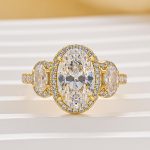 S925 2.5Ct Halo Oval Cut Three Stone Engagement Ring Travel Ring In Sterling Silver - Image 7