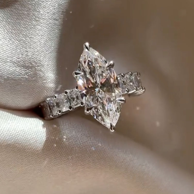 1-239 S925 4.0Ct Marquise Cut Side Stone Engagement Ring Travel Ring In Sterling Silver - Image 1