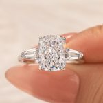 S925 Exquisite White Gold Cushion Cut Three Stone Engagement Ring In Sterling Silver