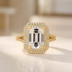 S925 Maxine Luxurious Double Halo Emerald Cut Engagement Ring in Sterling Silver - Image 4