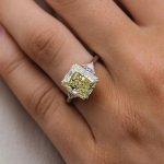 S925 Radiant Cut Yellow Stone Two-Tone Engagement Ring With Triangle Cut Side-stones