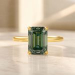 S925 Moissanite 3.5 Carat Green Solitaire Emerald Cut Engagement Ring - Image 4