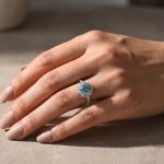 S925 Cyan Blue Moissanite Snowflake Design 2.0 Carat Halo Round Cut Engagement Ring - Image 3