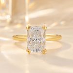 S925 Moissanite 3.5Ct Radiant Cut Hidden Halo Engagement Ring 18K Yellow Gold Plated Promise Wedding Ring For Women - Image 3