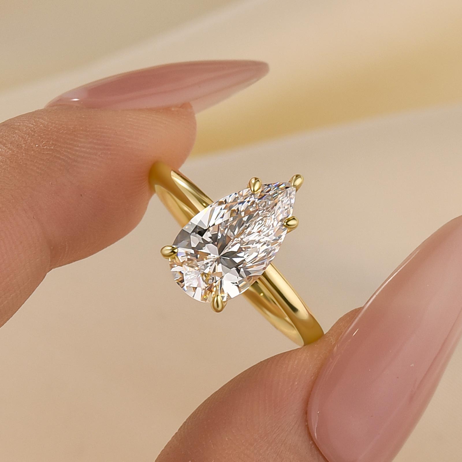 1-5k4Kho S925 2.5Ct Pear Cut Solitaire Engagement Ring Travel Ring In Sterling Silver - Image 1