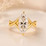 S925 Moissanite Twist 3.0Ct Marquise Cut Yellow Gold Engagement Ring - Image 3