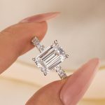 S925 5.5Ct Emerald Cut Hidden Halo Engagement Ring Travel Ring In Sterling Silver