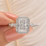 S925 3.5Ct Halo Radiant Cut White Gold Engagement Ring