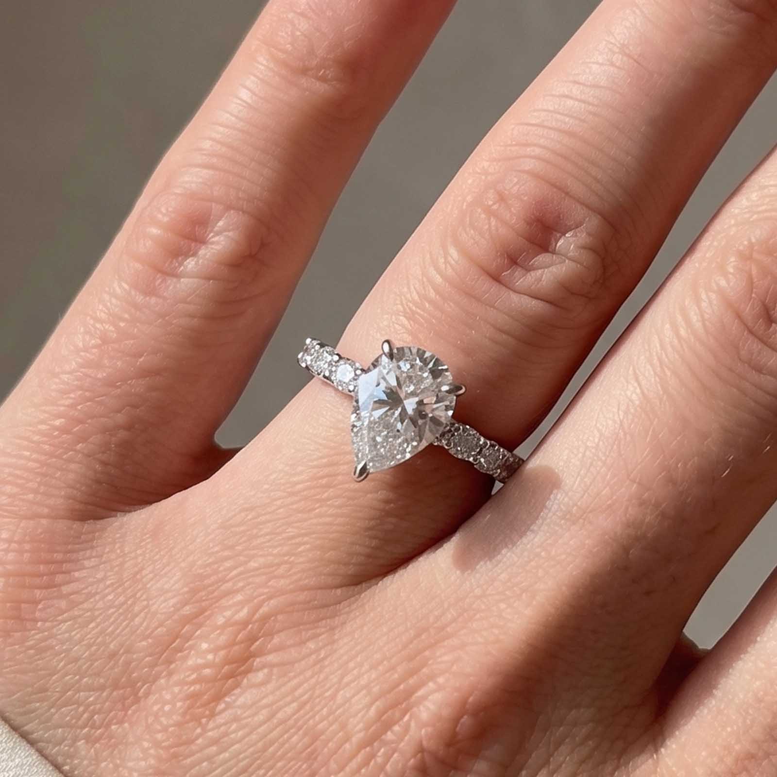 177624376215699800648 S925 Moissanite 2.0Ct Pear Cut White Gold Engagement Ring - Image 1
