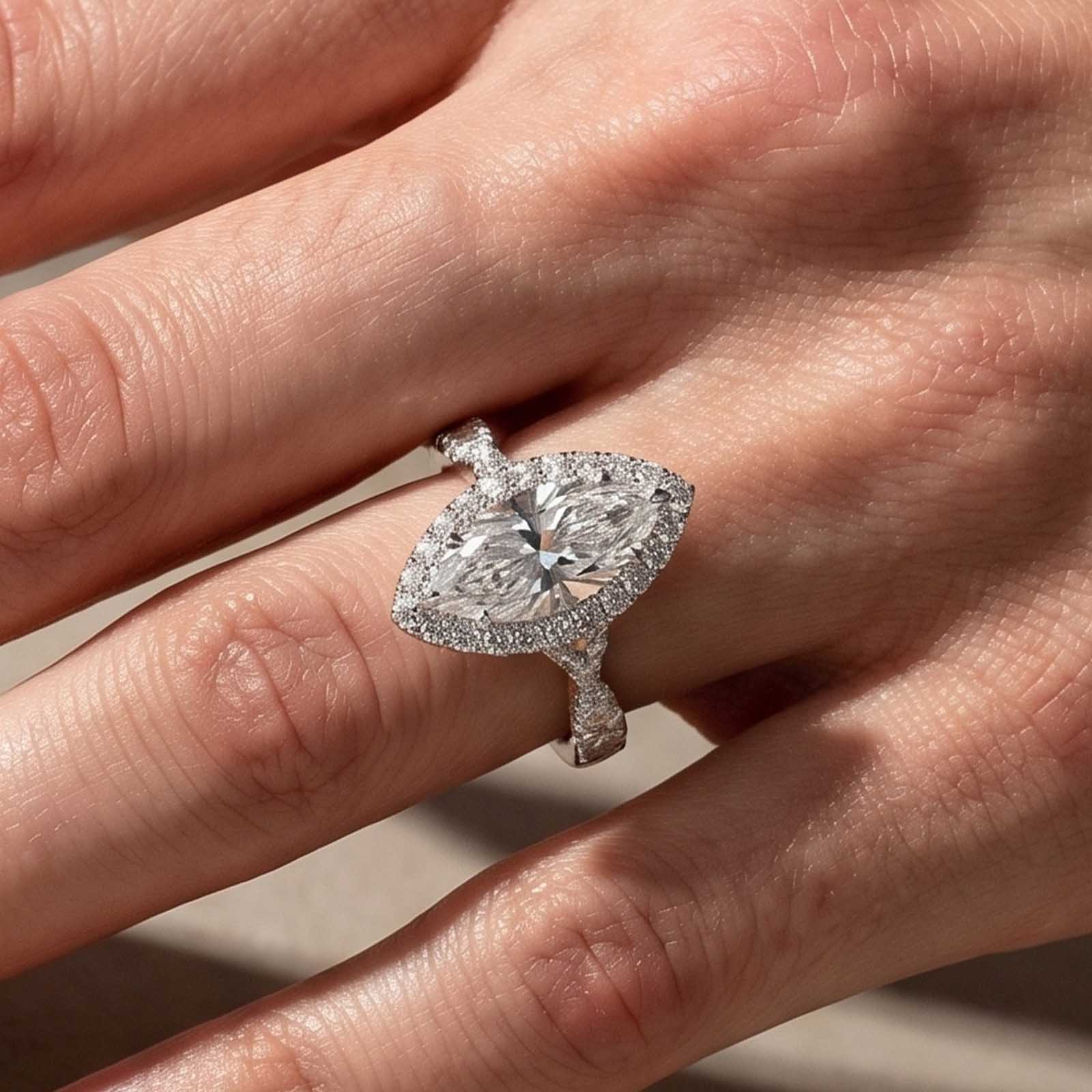 177624649640009700540 S925 Sterling Silver Moissanite 3.0Ct Marquise Cut Halo Engagement Ring For Women - Image 1