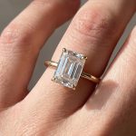 S925 Moissanite Solitaire 3.5Ct Emerald Cut Engagement Ring in 18K Yellow Gold Plated Sterling Silver