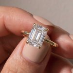 S925 Moissanite Solitaire 3.5Ct Emerald Cut Engagement Ring in 18K Yellow Gold Plated Sterling Silver - Image 3