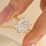S925 Stunning Yellow Gold Cushion Cut Simulated Diamond Engagement Ring In Sterling Silver