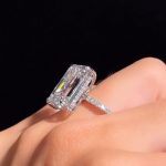 S925 10Ct Emerald Cut Engagement Ring With Hidden Halo In Sterling Silver - Image 2