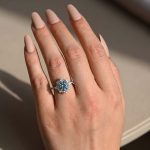 S925 Cyan Blue Moissanite Snowflake Design 2.0 Carat Halo Round Cut Engagement Ring - Image 2