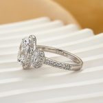 S925 2.5Ct Halo Oval Cut Three Stone Engagement Ring Travel Ring In Sterling Silver - Image 4