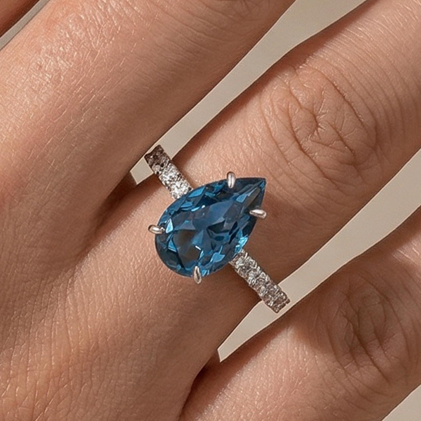 3-156 S925 Unique Pear Cut Blue Sapphire Engagement Ring In Sterling Silver - Image 1