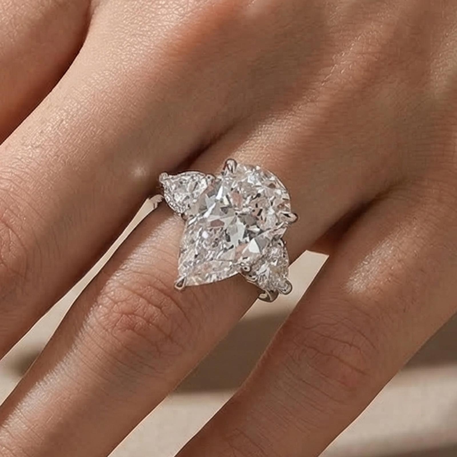 3-160 S925 8.0Ct Pear Cut Three Stone Engagement Ring - Image 1