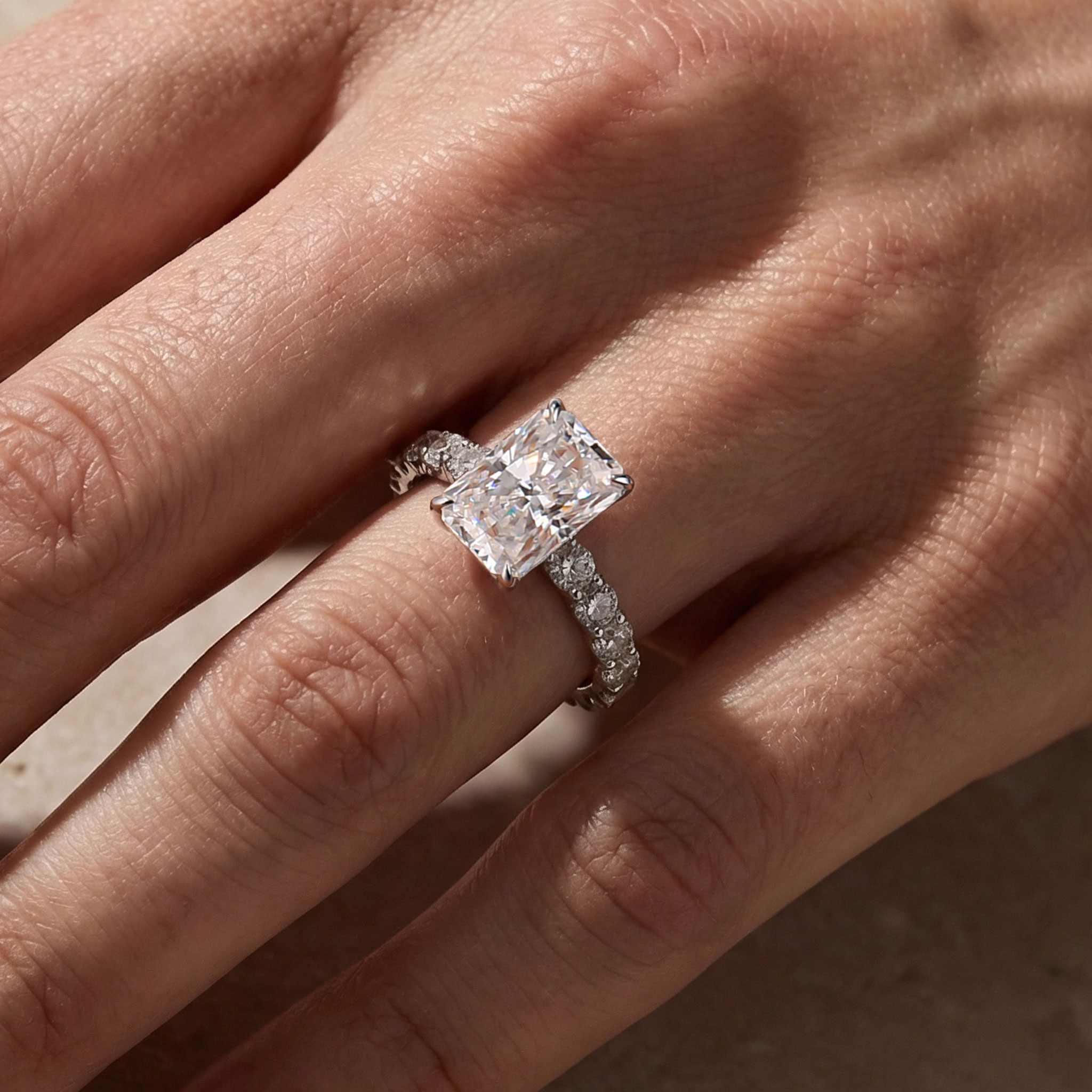 3-175 S925 Moissanite 3.5Ct Radiant Cut White Gold Pavé Engagement Ring For Women - Image 1