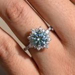 S925 Cyan Blue Moissanite Snowflake Design 2.0 Carat Halo Round Cut Engagement Ring