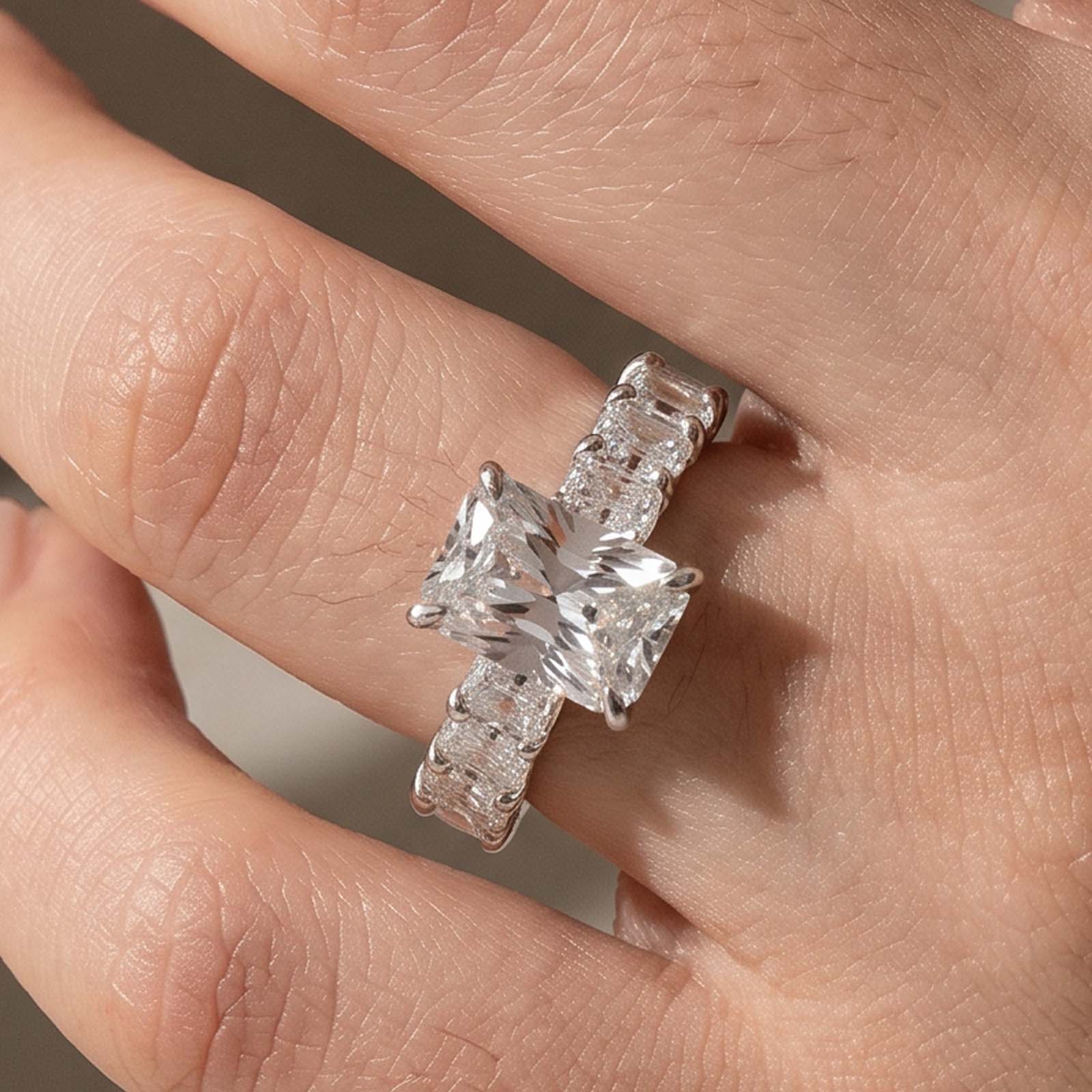 3-284 Moissanite 3.5Ct Radiant Cut Engagement Ring with 3.0Ct Radiant Cut Band - Image 1