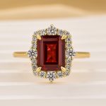 S925 Yellow Gold Halo Emerald Cut Engagement Ring In Sterling Silver - Image 10