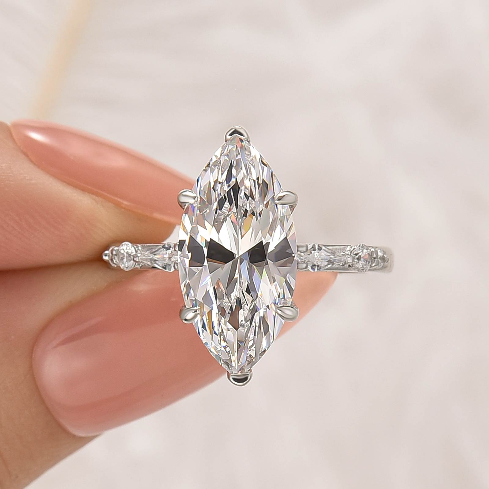 3-NEt9WM S925 4.0Ct Marquise Cut Side Stone Engagement Ring For Woman - Image 1