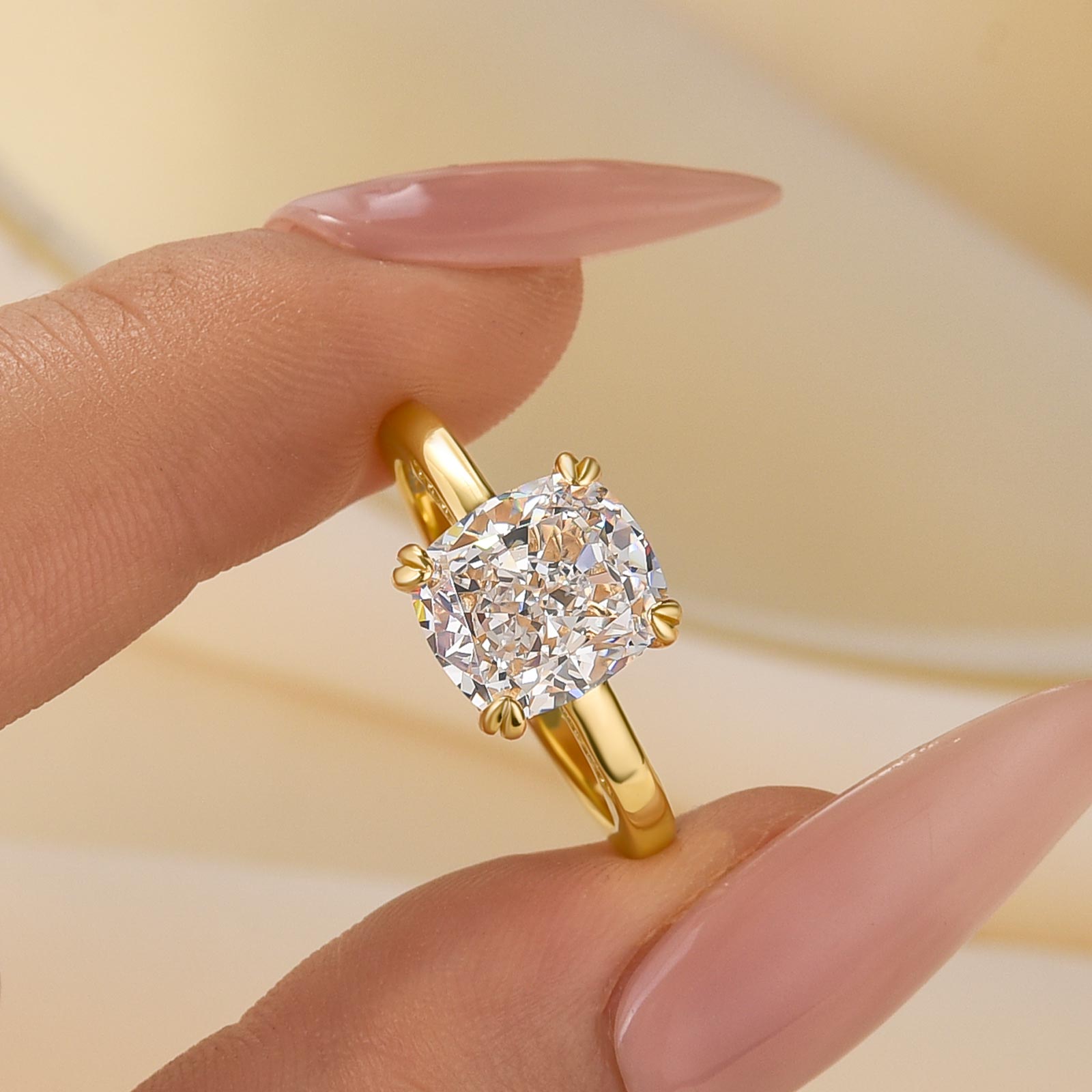 4-d7YEg7 S925 3.0Ct Cushion Cut Solitaire Engagement Ring Travel Ring In Sterling Silver - Image 1
