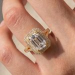 S925 Maxine Luxurious Double Halo Emerald Cut Engagement Ring in Sterling Silver