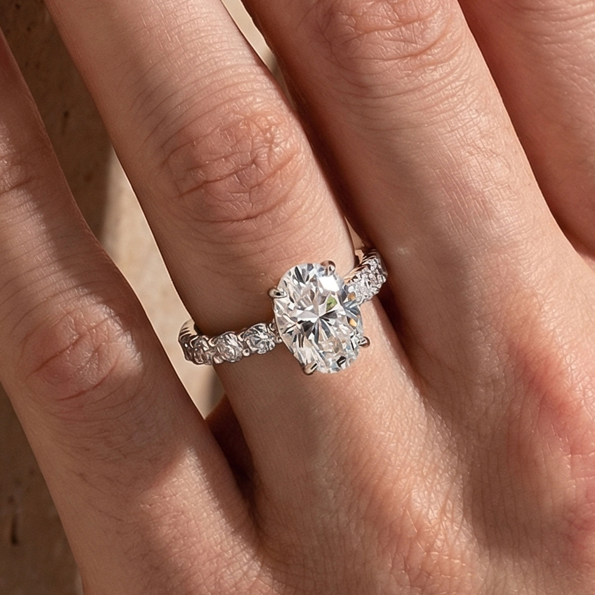 5-67 S925 Moissanite 4.0Ct Oval Cut Hidden Halo Engagement Ring - Image 1