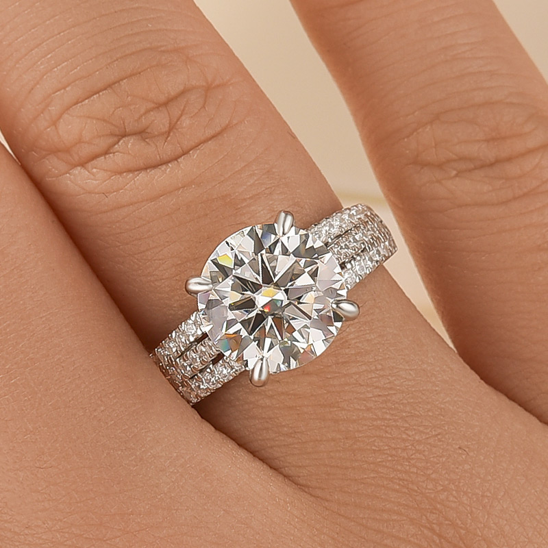 5-6JzcWI S925 Moissanite Split Shank 4.0Ct Round Cut White Gold Engagement Ring - Image 1