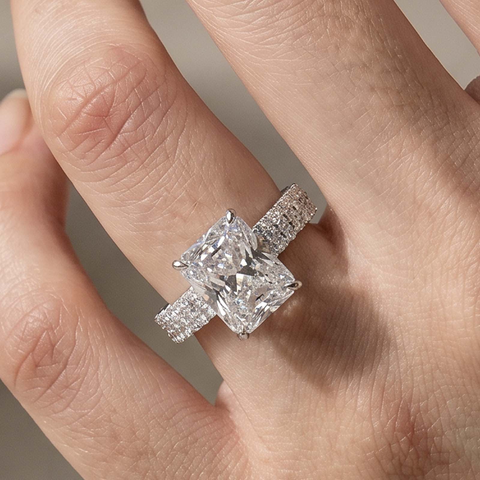 5-kwTF4h S925 4.0Ct Radiant Cut Pave Engagement Ring for Women in 18K White Gold Plated Sterling Silver - Image 1