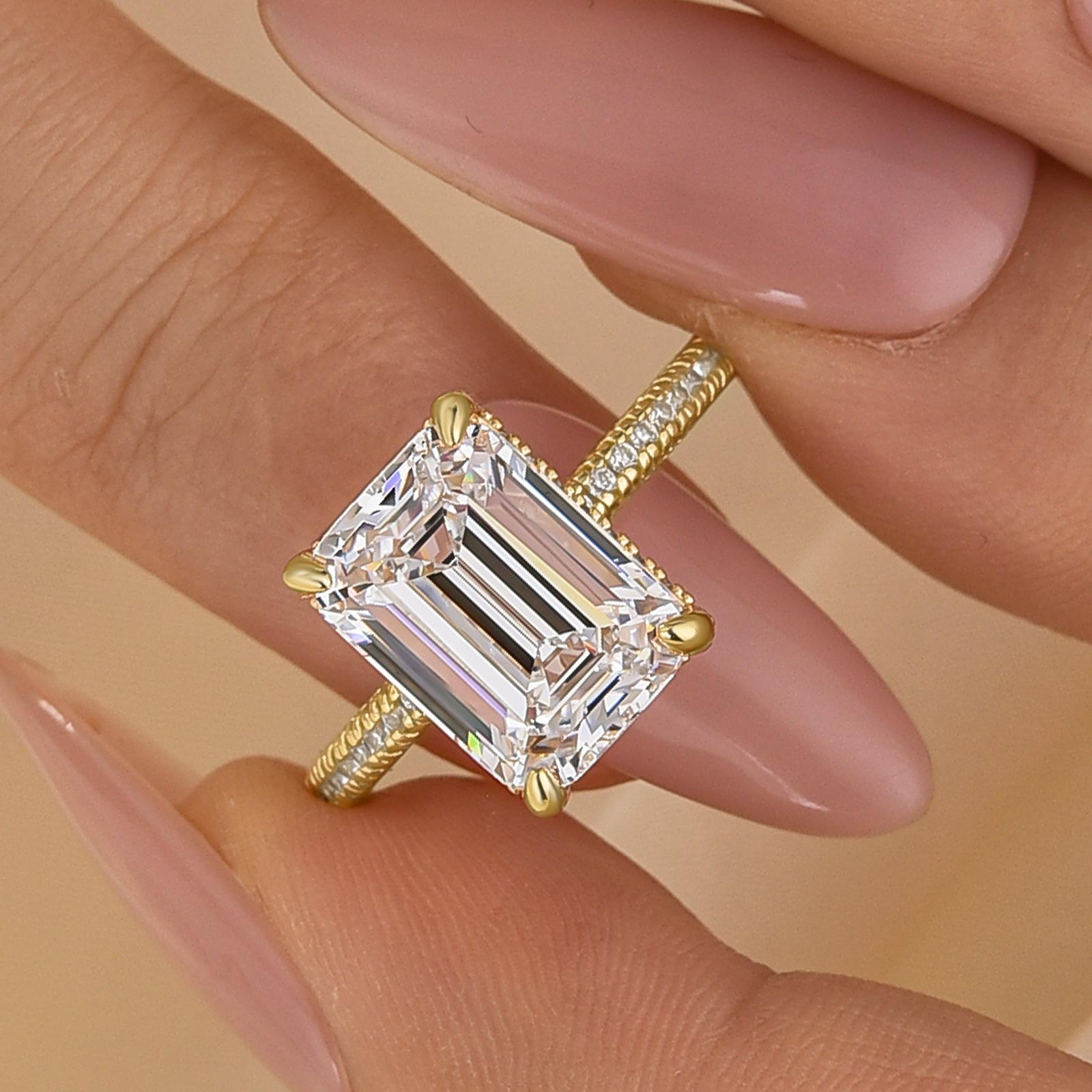 6-22 S925 Gorgeous Emerald Cut Engagement Ring For Women In Sterling Silver - Image 1