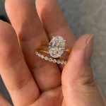 S925 Solitaire 5.5Ct Oval Cut 18K Yellow Gold/ White Gold Wedding Ring Set With Round Cut Wedding Band