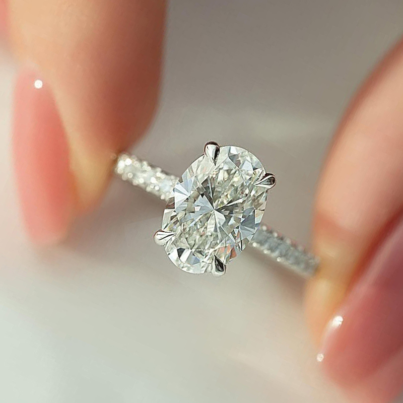 800-2 S925 Classic Oval Cut Simulated Diamond Engagement Ring In Sterling Silver - Image 1