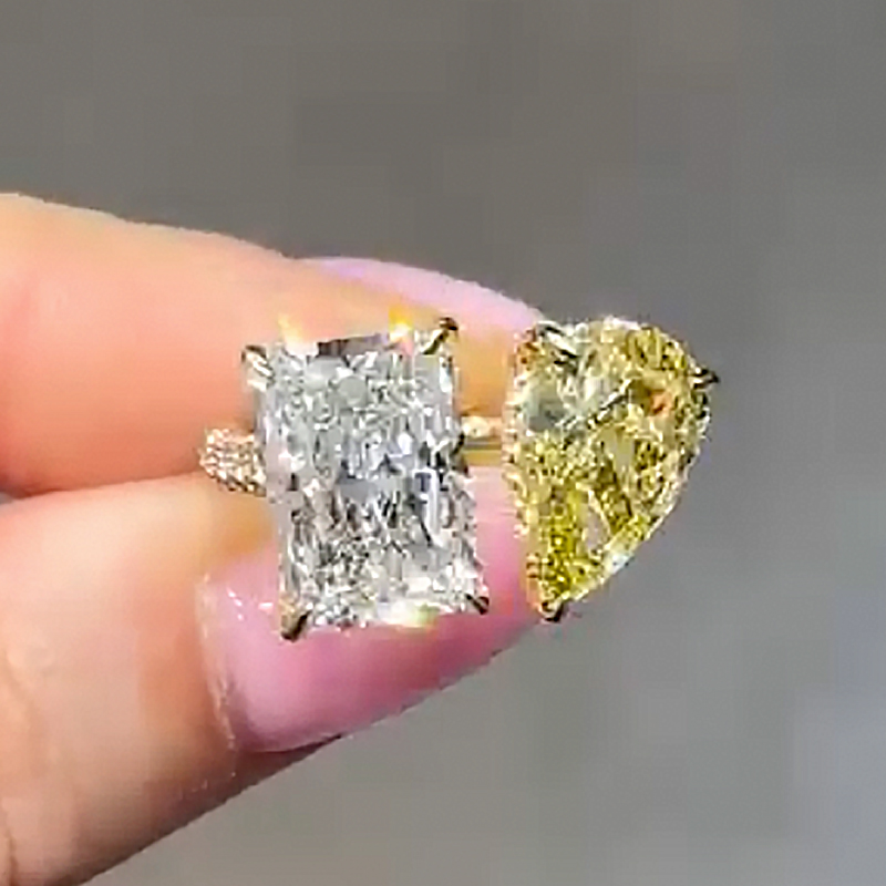BS1742YS-1 S925 Toi et Moi Radiant Cut Pear & Radiant Cut Engagement Ring Travel Ring For Women - Image 1