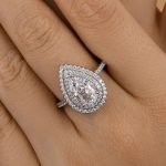 S925 Double Halo Pear Cut Engagement Ring for Women