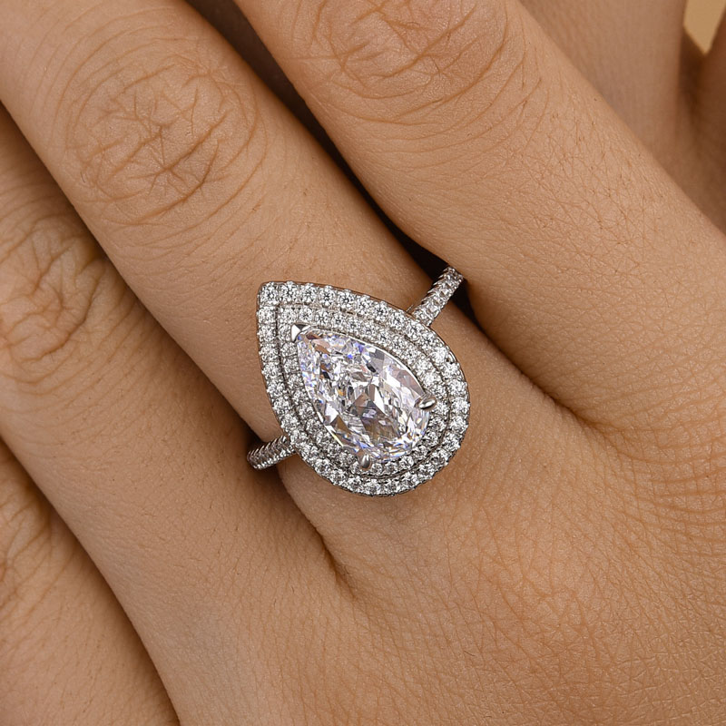 DSC-00372 S925 Double Halo Pear Cut Engagement Ring for Women - Image 1