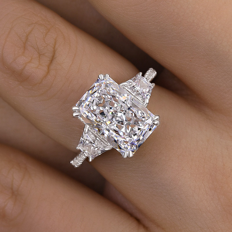 DSC-0181-1 S925 Gorgeous Three Stone Crushed Ice Radiant Cut Engagement Ring - Image 1