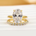 S925 Solitaire 5.5Ct Oval Cut 18K Yellow Gold/ White Gold Wedding Ring Set With Round Cut Wedding Band - Image 5