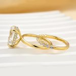 S925 Solitaire 5.5Ct Oval Cut 18K Yellow Gold/ White Gold Wedding Ring Set With Round Cut Wedding Band - Image 6