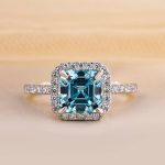 S925 Exclusive Halo Asscher Cut Light Aquamarine Blue Engagement Ring In Sterling Silver - Image 5