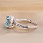 S925 Exclusive Halo Asscher Cut Light Aquamarine Blue Engagement Ring In Sterling Silver - Image 6