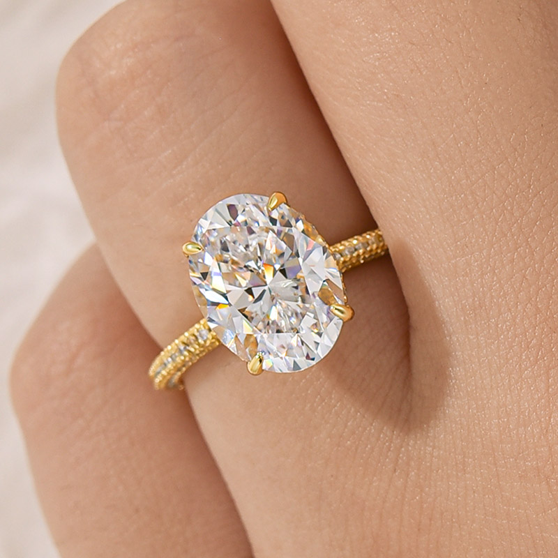 DSC-05212 S925 Classic 4.25Ct Oval Cut Engagement Ring With Hidden Halo In Sterling Silver - Image 1
