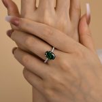 S925 Classic Oval Cut Emerald Green Simulated Diamond Engagement Ring - Image 2