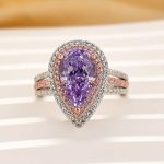 S925 Attractive Double Halo Pear Cut Aquamarine Blue/Purple Engagement Ring - Image 10